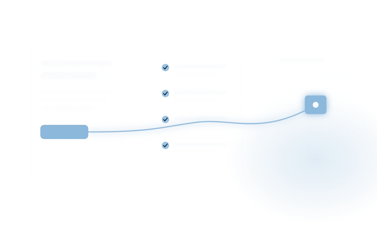 Three website pages connected by a single path ending in a booked calendar slot