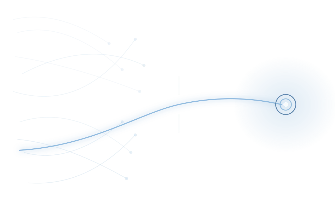 Scattered tangled paths on the left resolving into one clear line that reaches a target